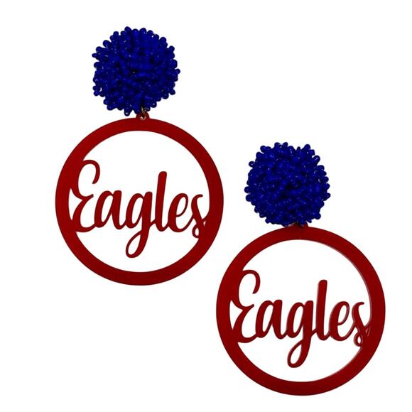 Eagles Cut Out Beaded Earrings Red Blue - Picture 1 of 4